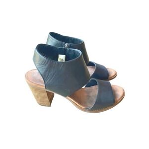 TOMS Majorca City‎ Sandal Black Leather Block Heel Boho Womens Size 8.5